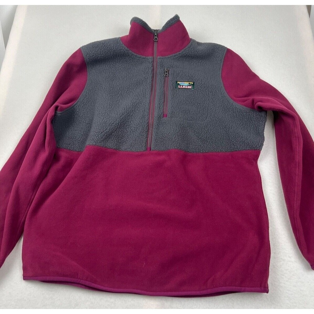 LL Bean Sweater Womens 1/2 zip Gray and Purple Polartec Fleece Size L